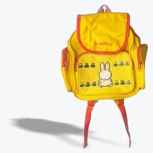 Super RARE Miffy Bunny Yellow Backpack Orange Piping Flower Authentic Dick Bruna